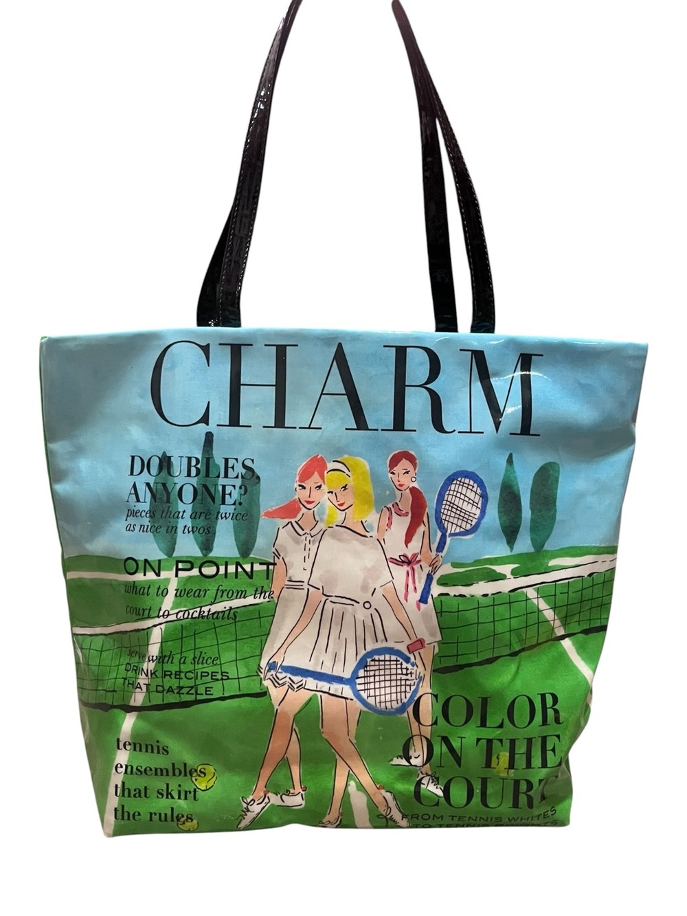 Kate Spade New York Charm Tennis Magazine Tote Bag - Storybook Lining - Euc